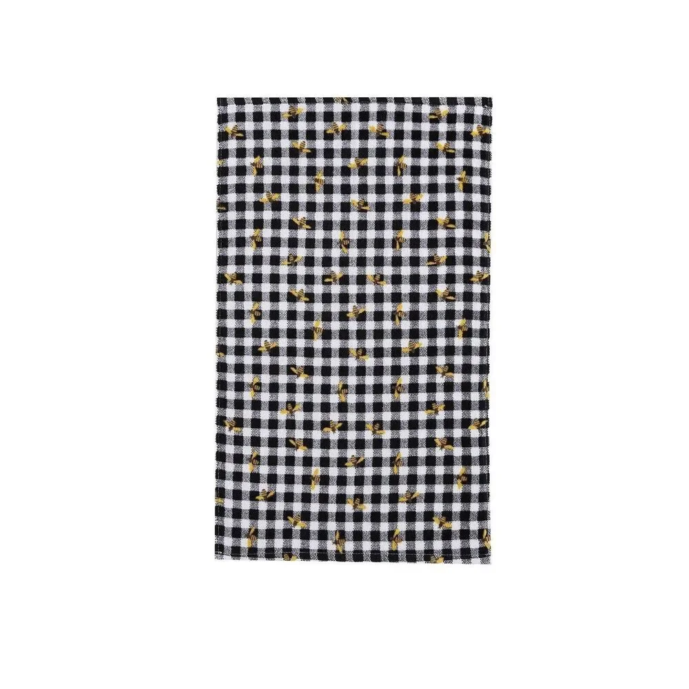 Honeybee Kitchen Towels 5-Pc Honeycomb White Black Checks Yellow Cotton Gift NEW